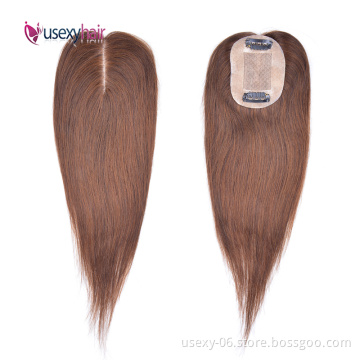 Wholesale 100% Real Virgin Brazilian Human Hair Topper Color 4 Straight 6*9 Silk Base Clip In Hair Toupees Women